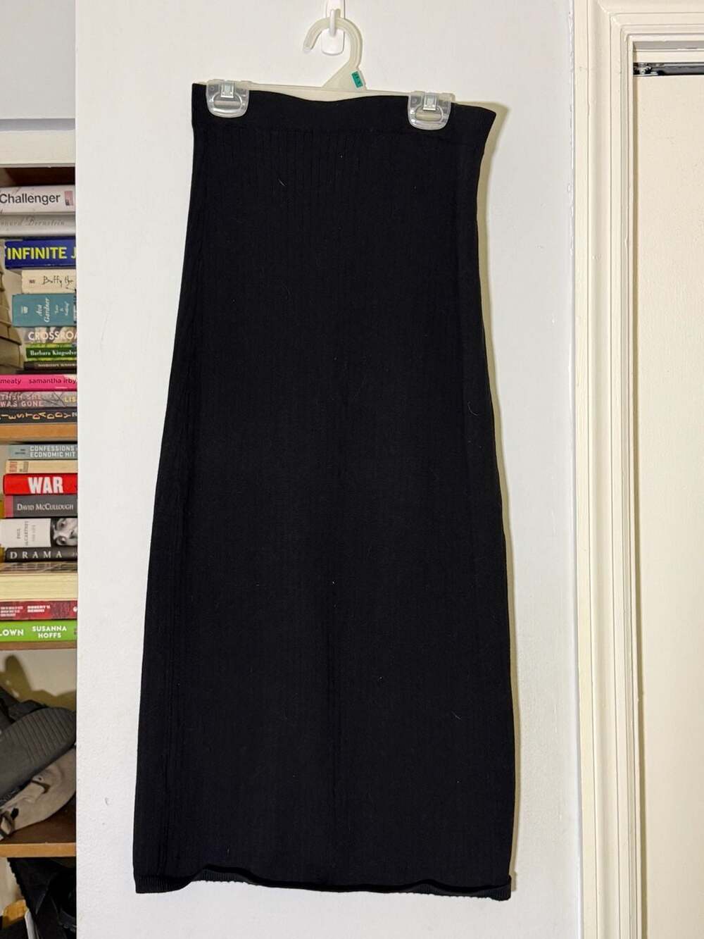 Free People Black Ribbed Knit Midi Skirt With Front Slit Size M